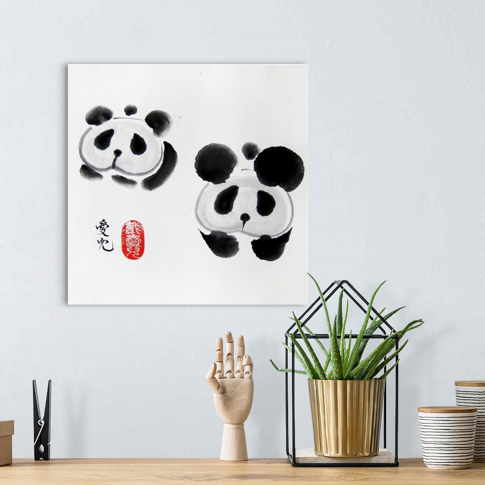 A bohemian room featuring Chinese Ink Painting on Rice Paper. There's a Chinese saying, good things always come in pairs. T...