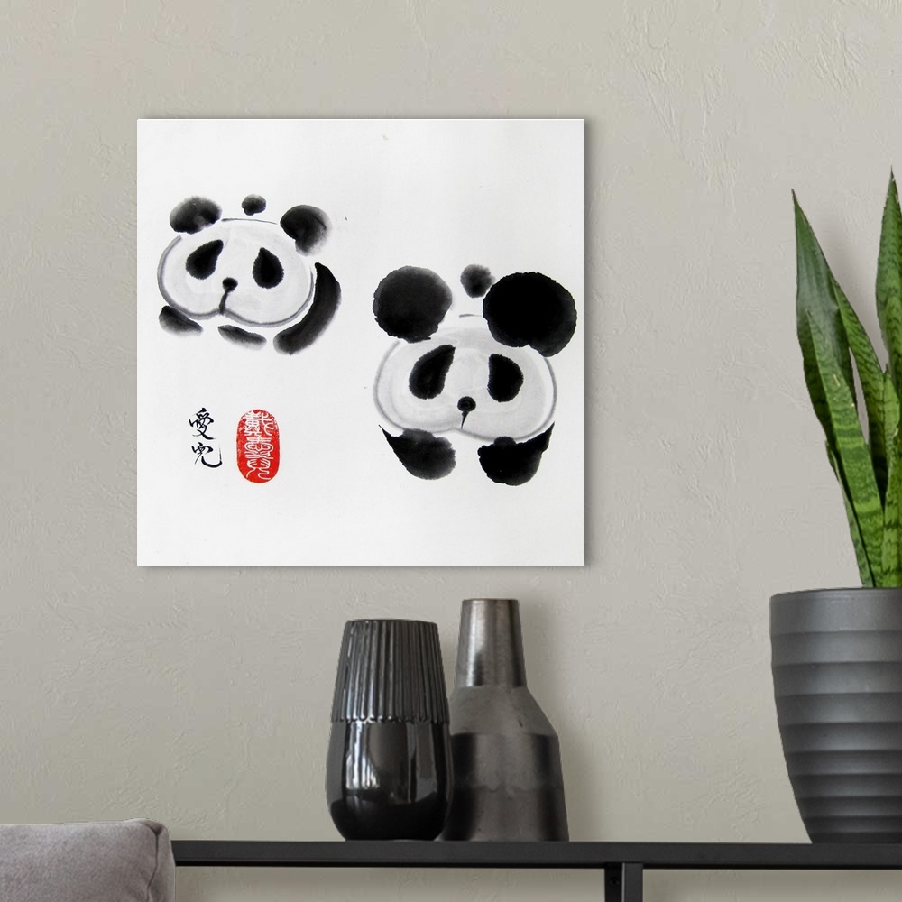A modern room featuring Chinese Ink Painting on Rice Paper. There's a Chinese saying, good things always come in pairs. T...