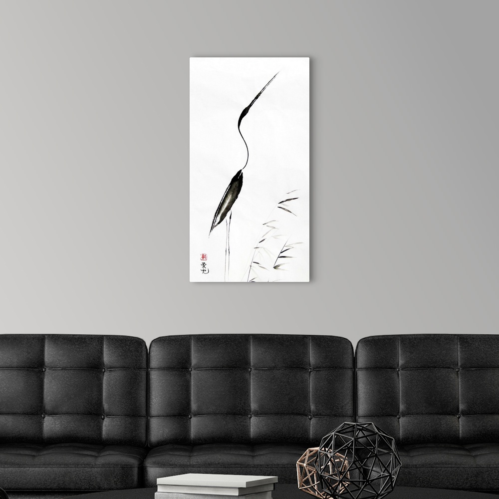 A modern room featuring Chinese ink painting. This is inspired by the Chinese saying meaning with my head held high.