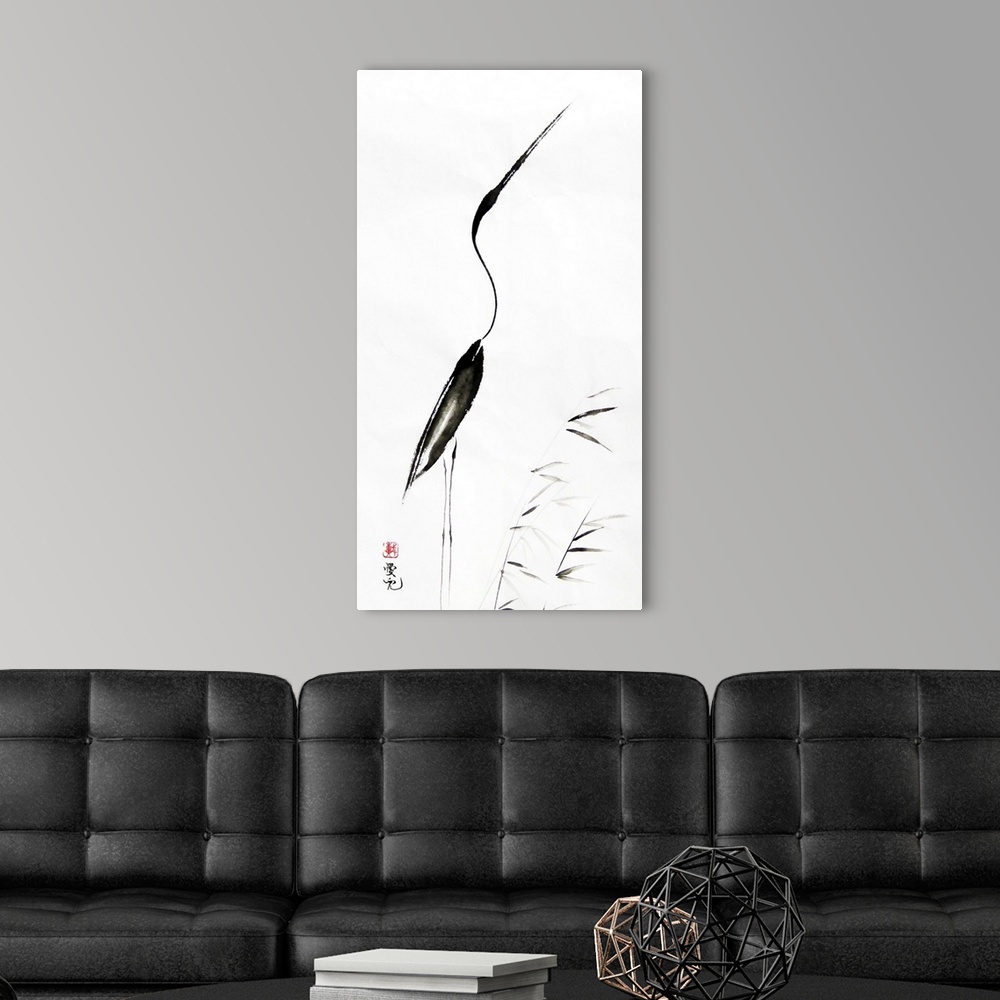 A modern room featuring Chinese ink painting. This is inspired by the Chinese saying meaning with my head held high.