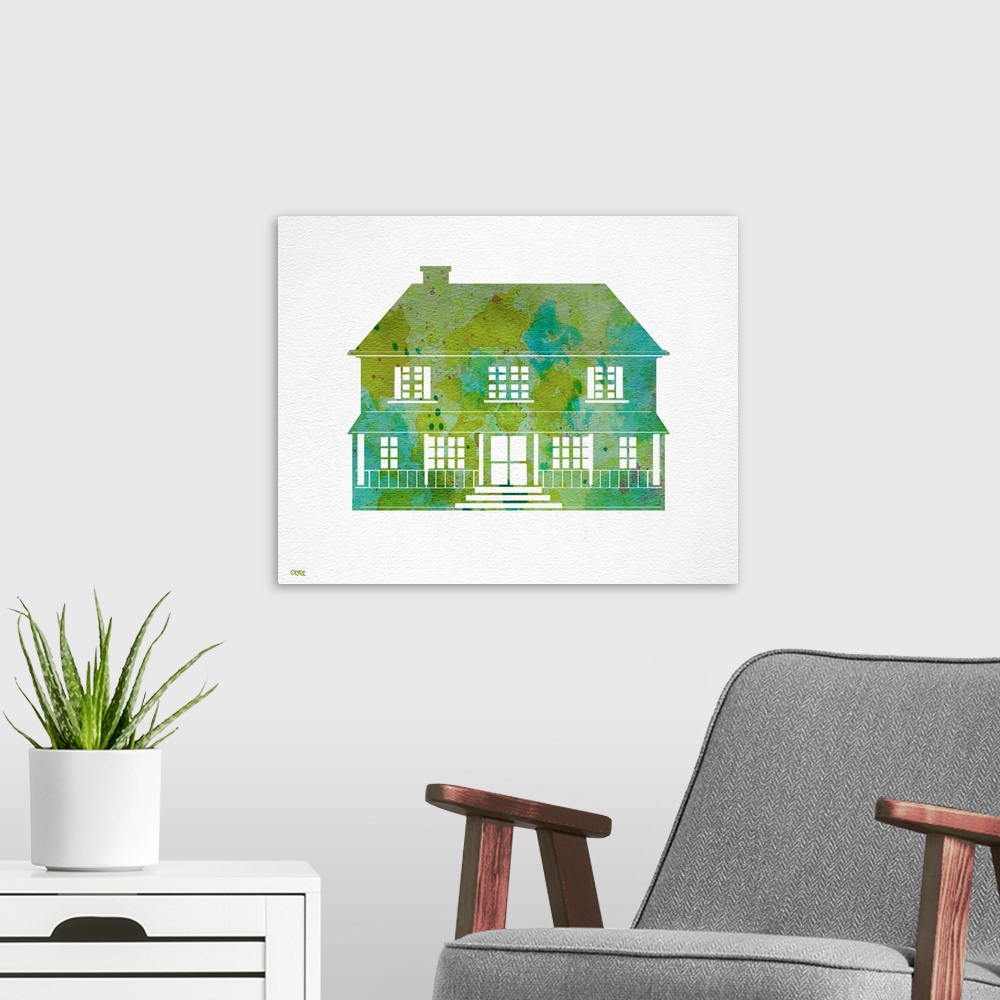 A modern room featuring Part of the watercolor house series, great as house warming gifts
