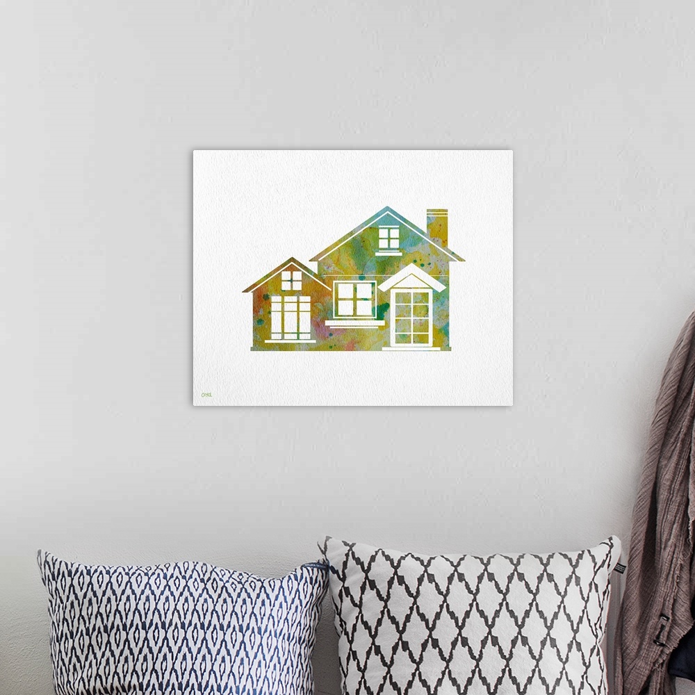 A bohemian room featuring Part of the Watercolor House Series, great as housewarming gifts.