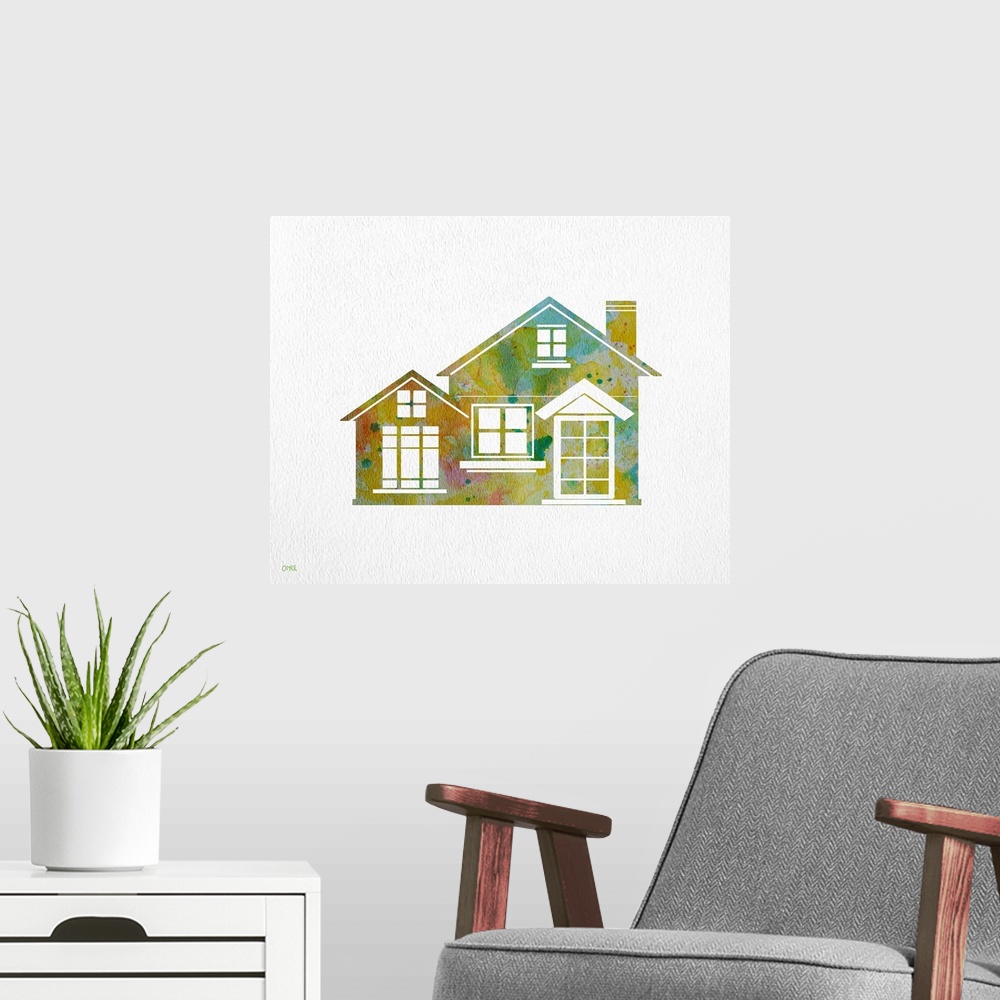 A modern room featuring Part of the Watercolor House Series, great as housewarming gifts.