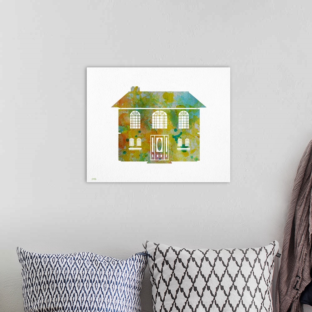 A bohemian room featuring Part of the watercolor house series, great as house warming gifts