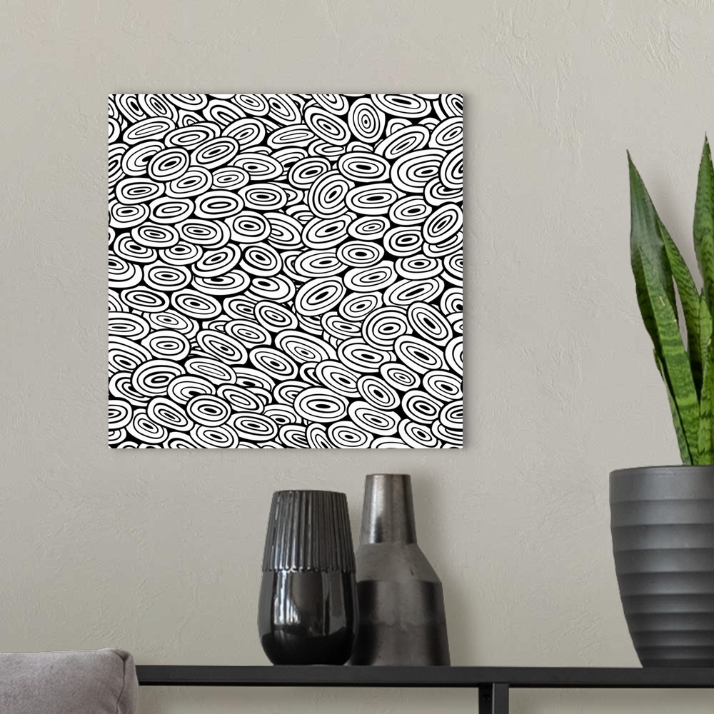 A modern room featuring An abstract design made of spirals and circles. Perfect for coloring canvas.