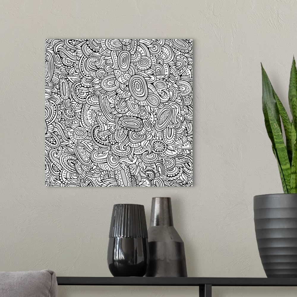 A modern room featuring Abstract pattern made of several circles and swirls. Perfect for Coloring Canvas.
