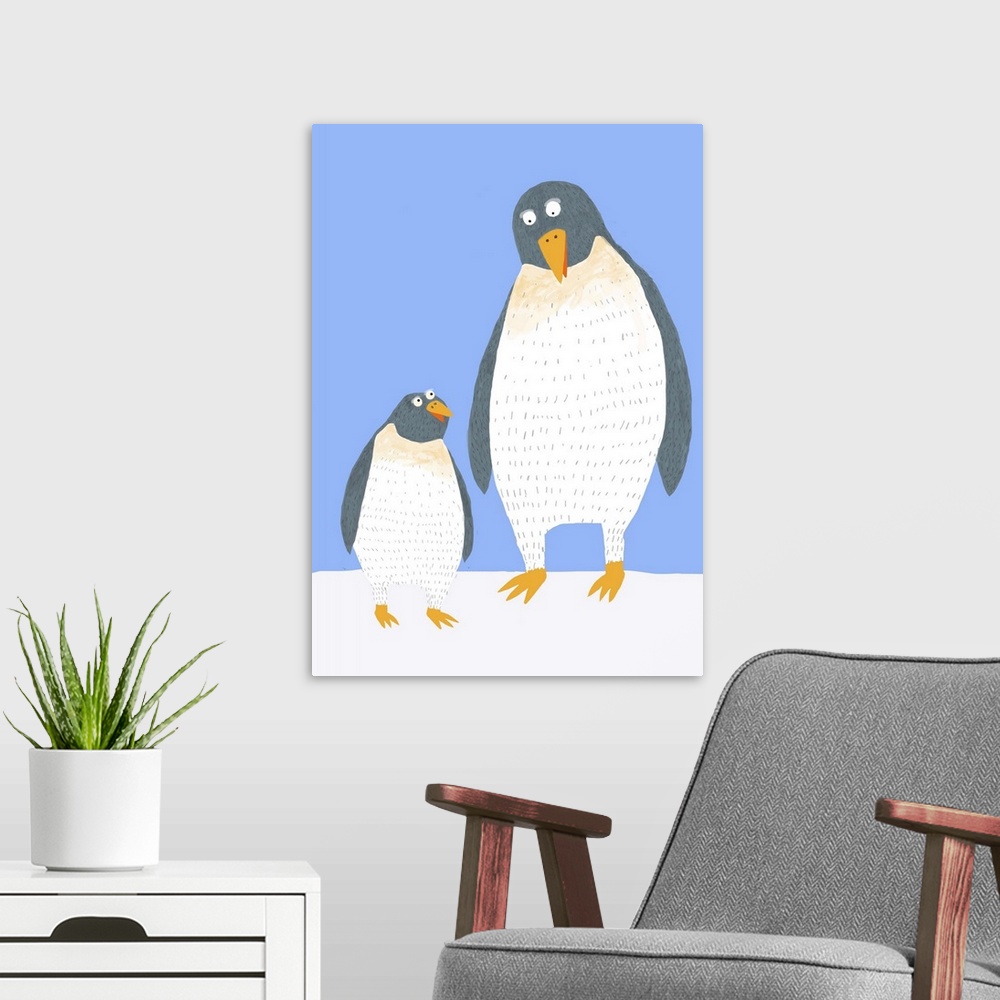 A modern room featuring 2 Penguins