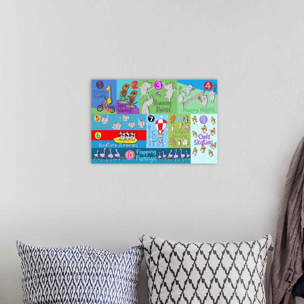 A bohemian room featuring Learn to count with this illustrated wall art by children's artist Carla Daly.