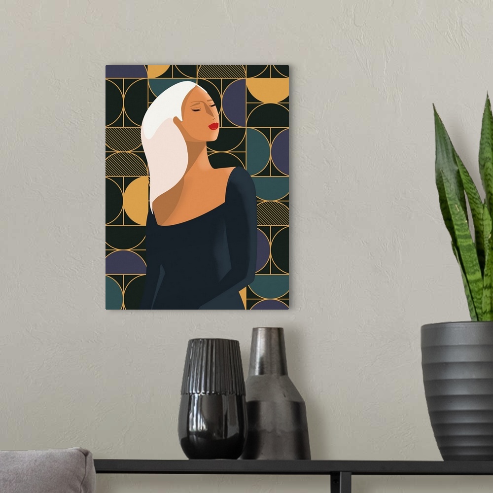 A modern room featuring Art Deco Woman I