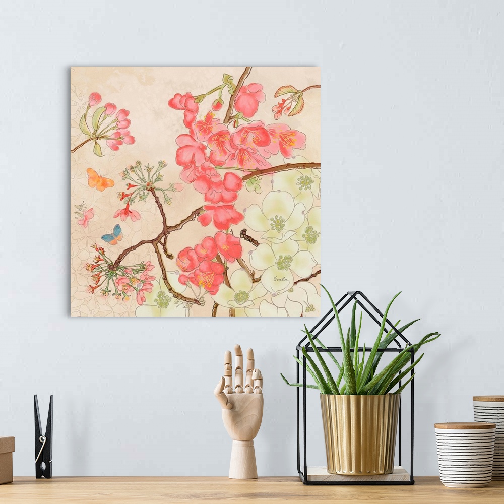 A bohemian room featuring Asian Cherry Blossoms