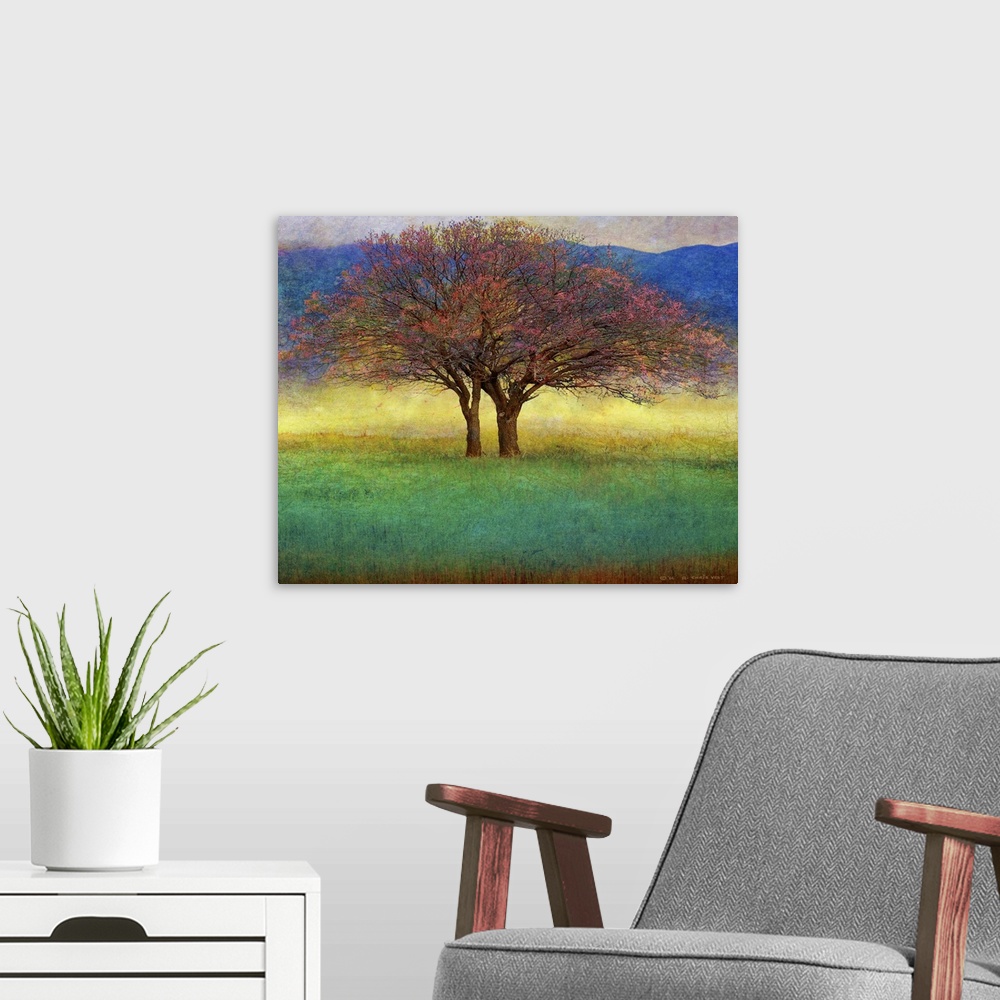 A modern room featuring Autumn Apricot Tree II