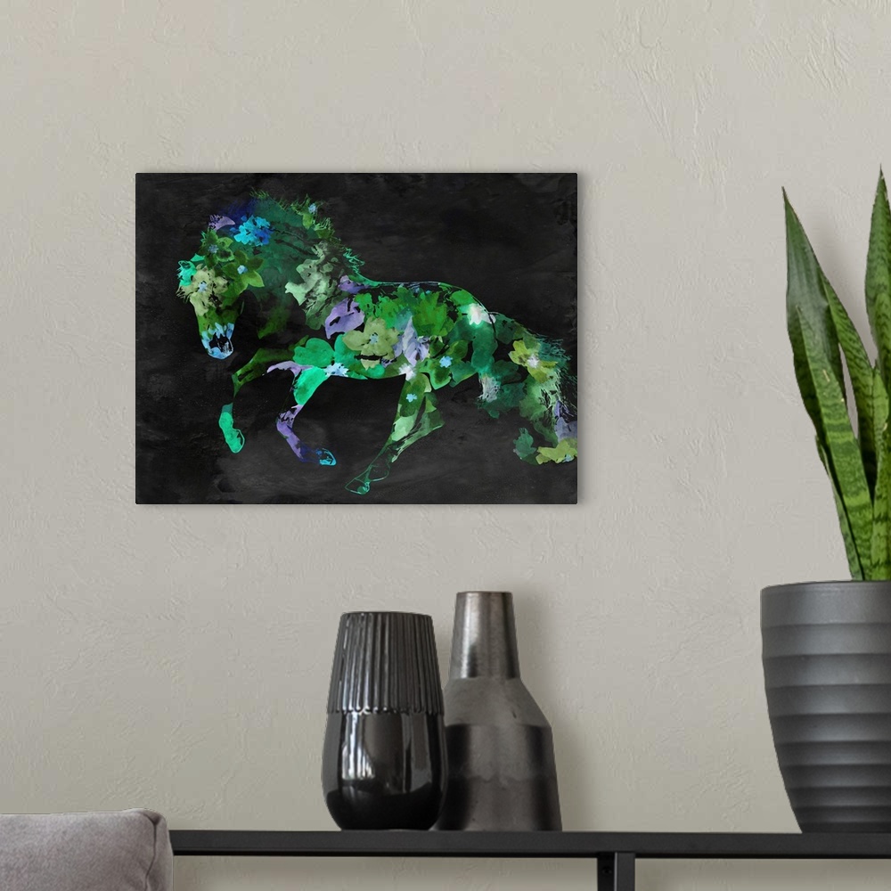 A modern room featuring Beautiful Floral Horse 2-3
