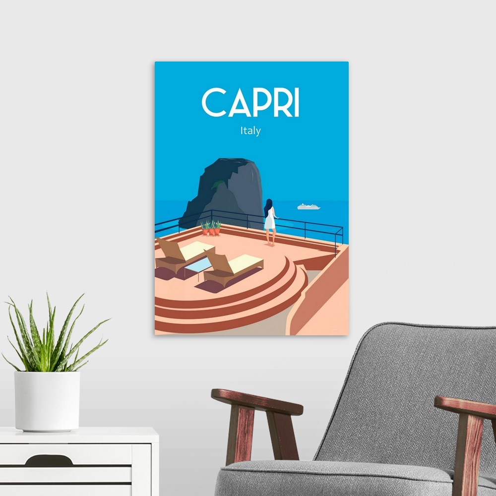 A modern room featuring Travel Poster