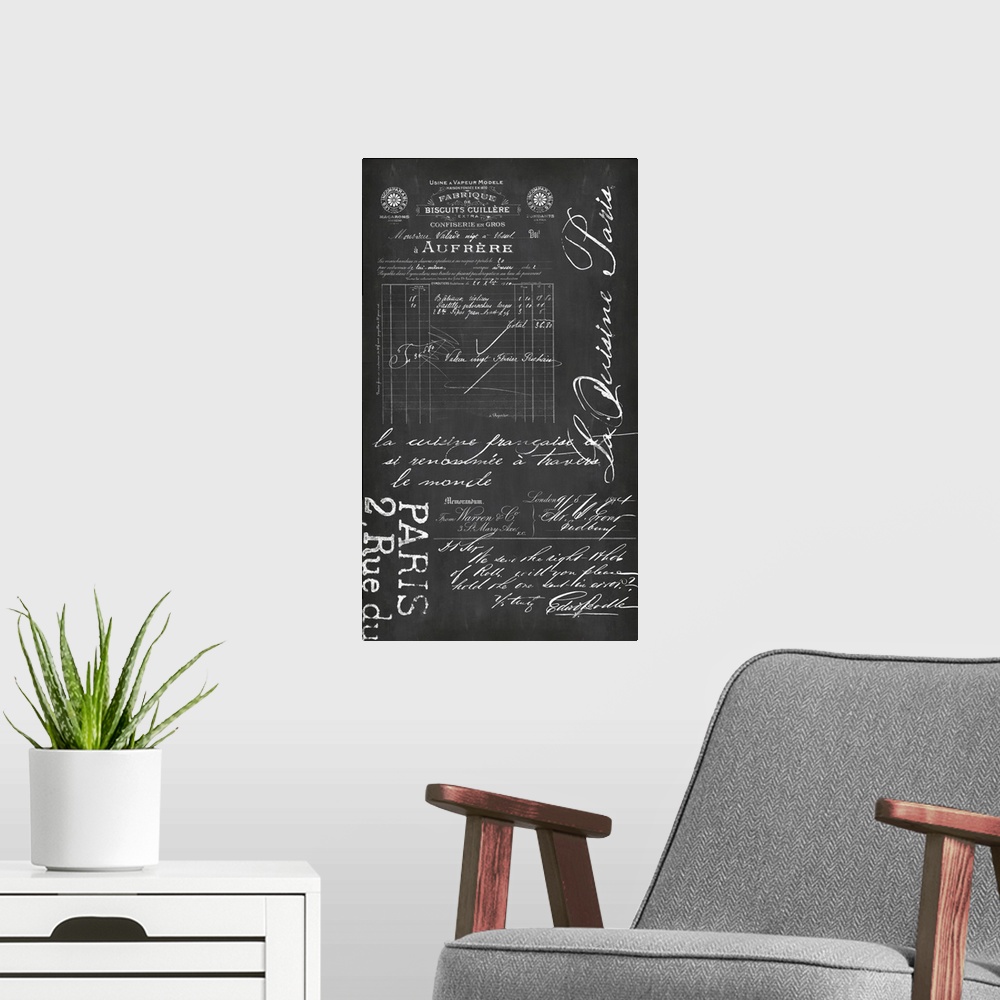 A modern room featuring Chalkboard kitchen art with vintage handlettering.