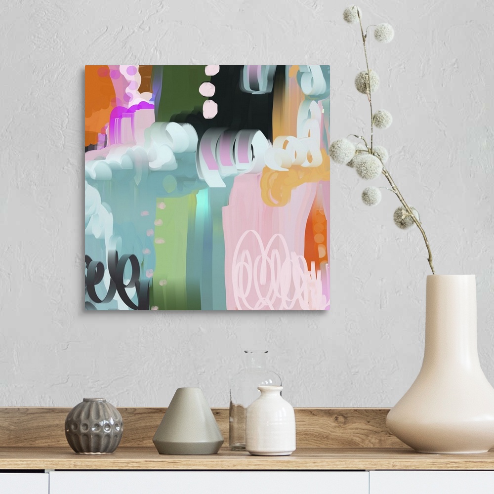 A farmhouse room featuring Colorful abstract digital painting.