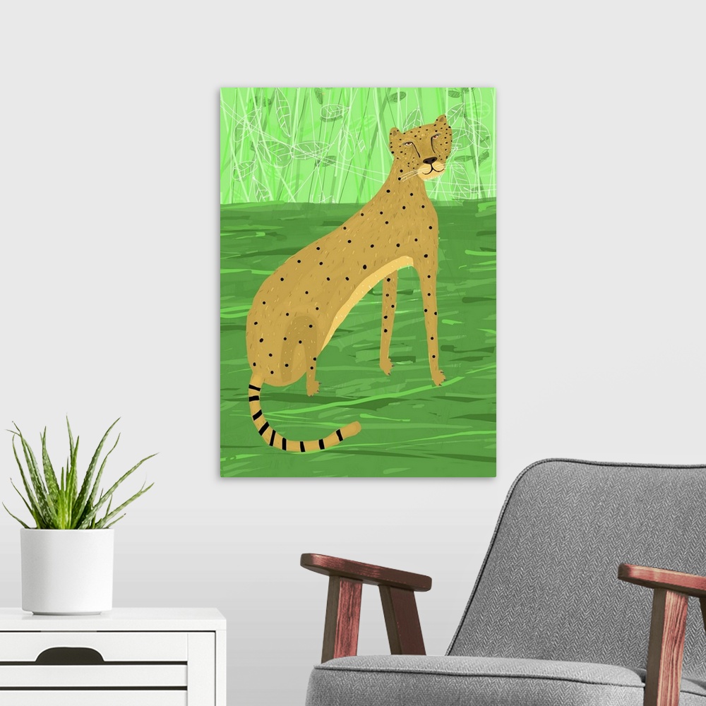 A modern room featuring Cheetah Green