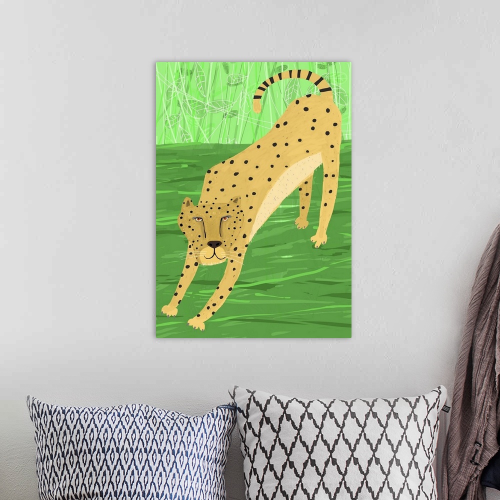 A bohemian room featuring Cheetah Green Stretching