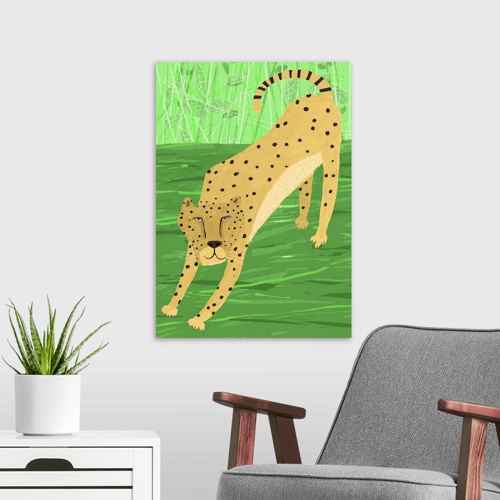 A modern room featuring Cheetah Green Stretching