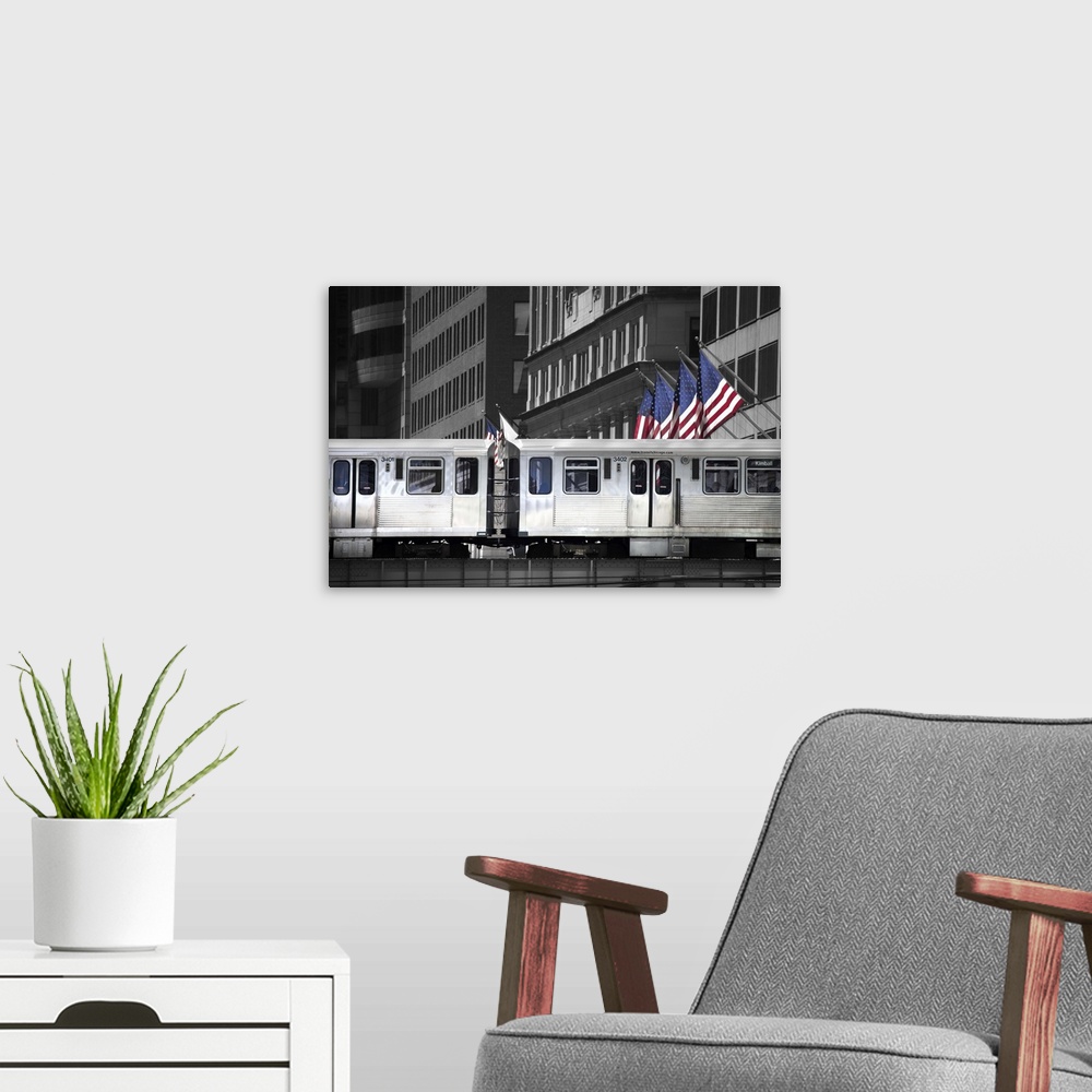 A modern room featuring Chicago Loop and Flags