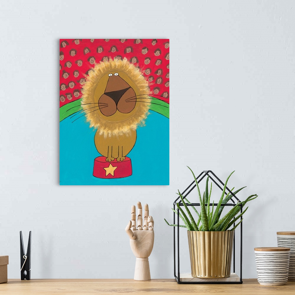 A bohemian room featuring Circus lion illustrated wall art.