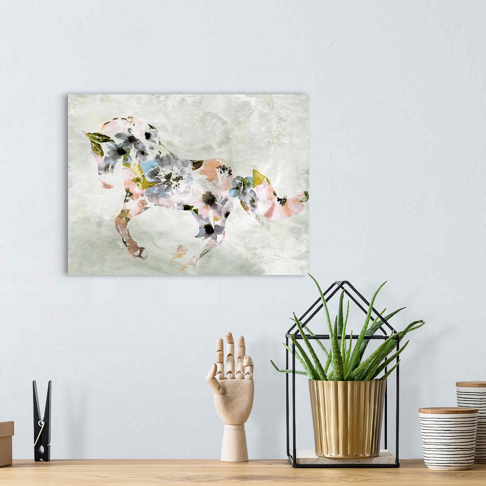 A bohemian room featuring Colorful Abstract Floral Horse