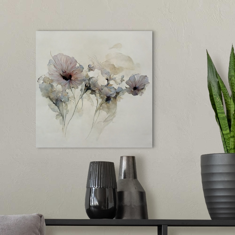 A modern room featuring Flowers in a painterly style.