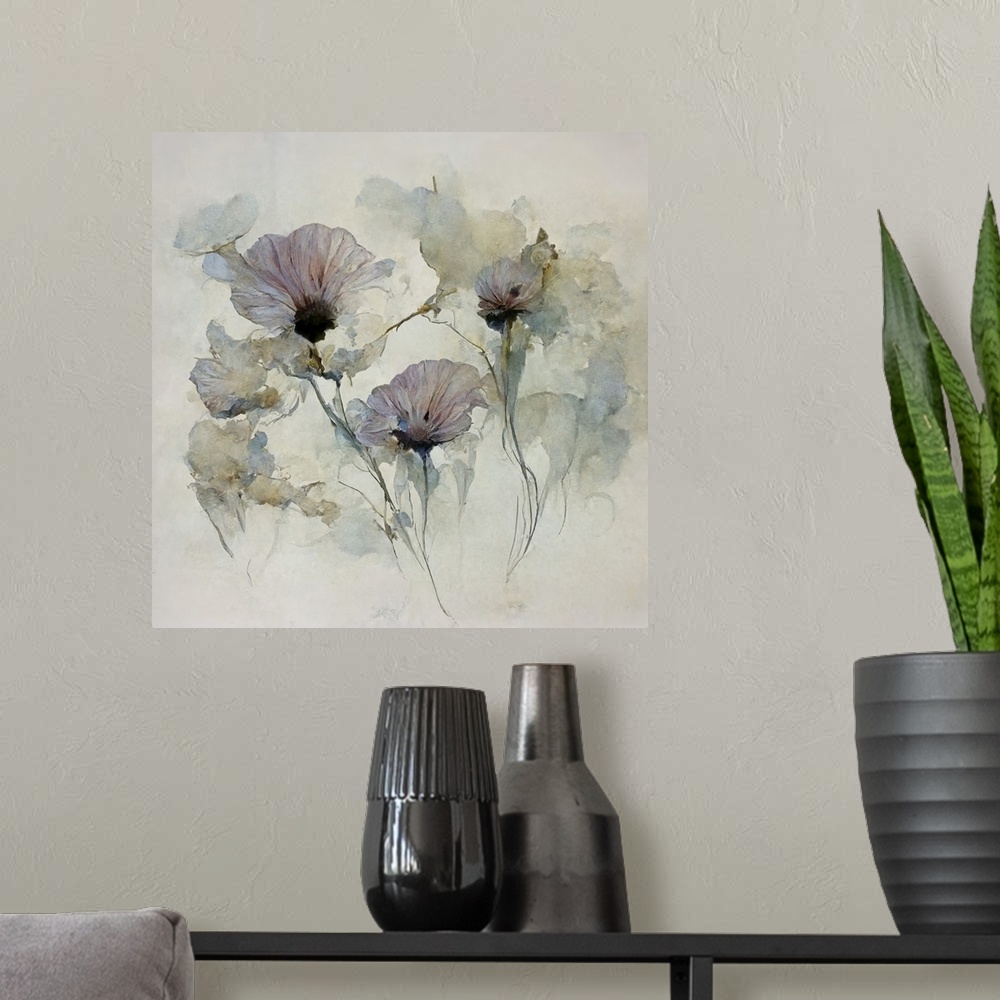 A modern room featuring Flowers in a watercolor painterly style.