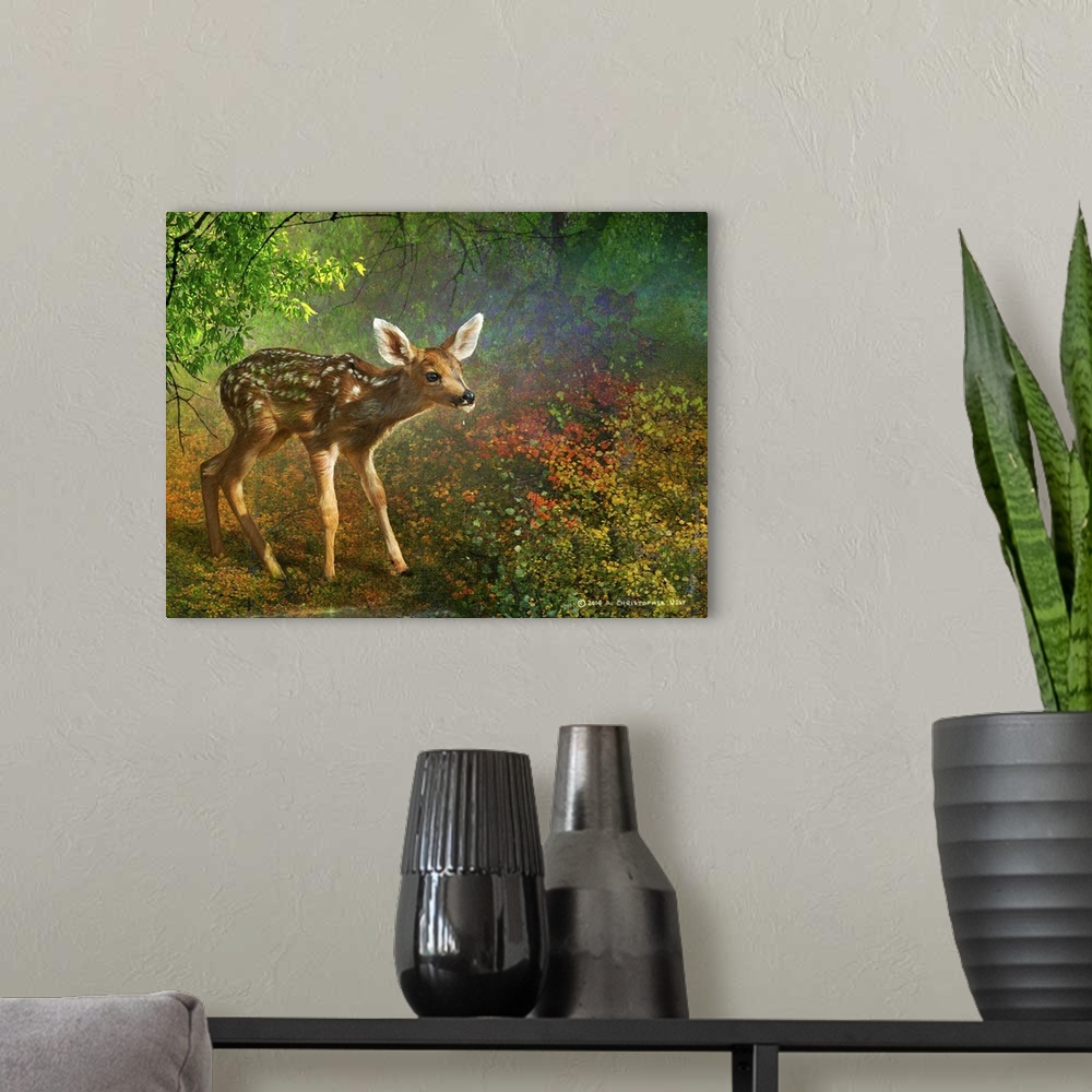 A modern room featuring Forest Fawn