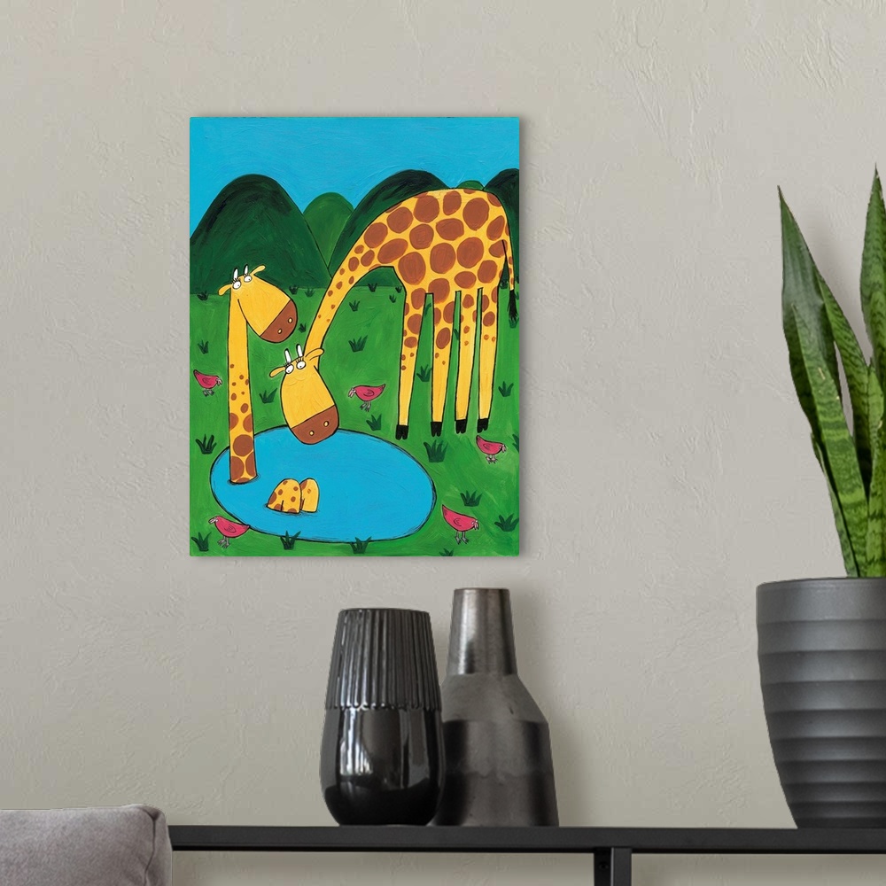 A modern room featuring Giraffe & Baby