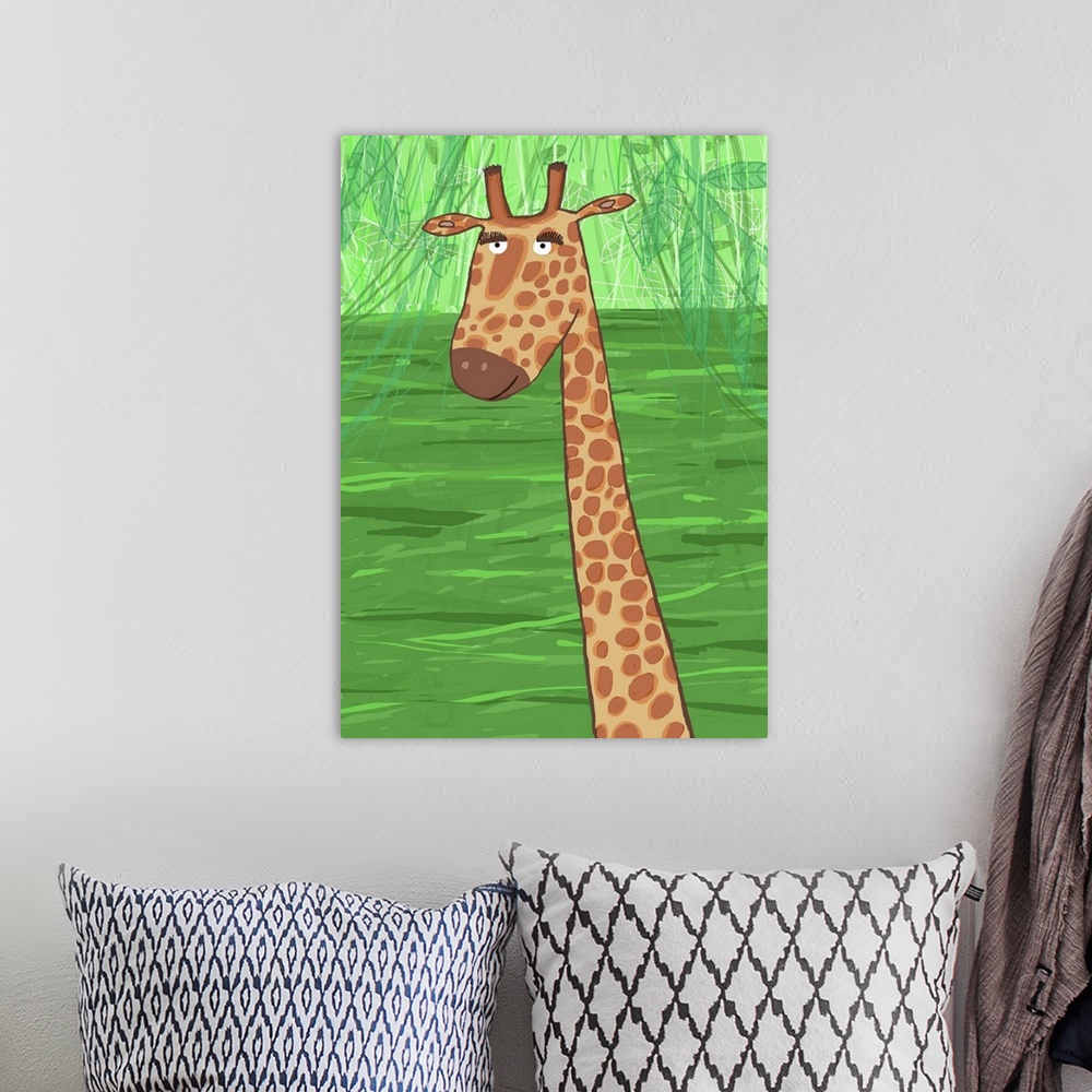 A bohemian room featuring Giraffe Green Background