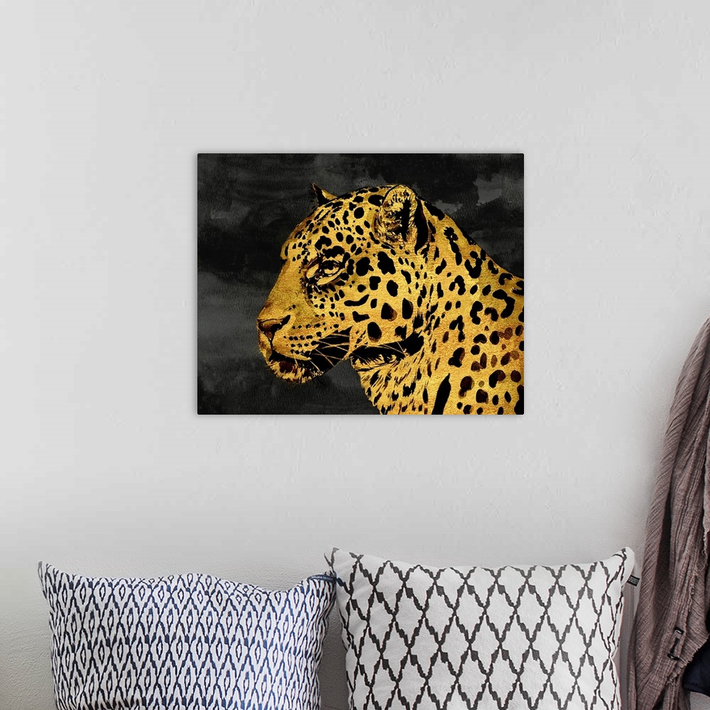 A bohemian room featuring Nightfall on the African savanna, adult leopard ready to score a meal. Kenya, Africa.