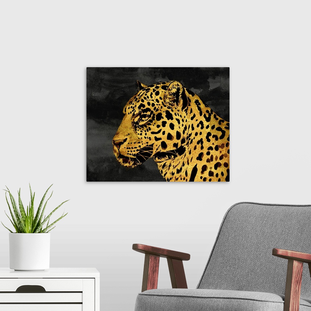 A modern room featuring Nightfall on the African savanna, adult leopard ready to score a meal. Kenya, Africa.