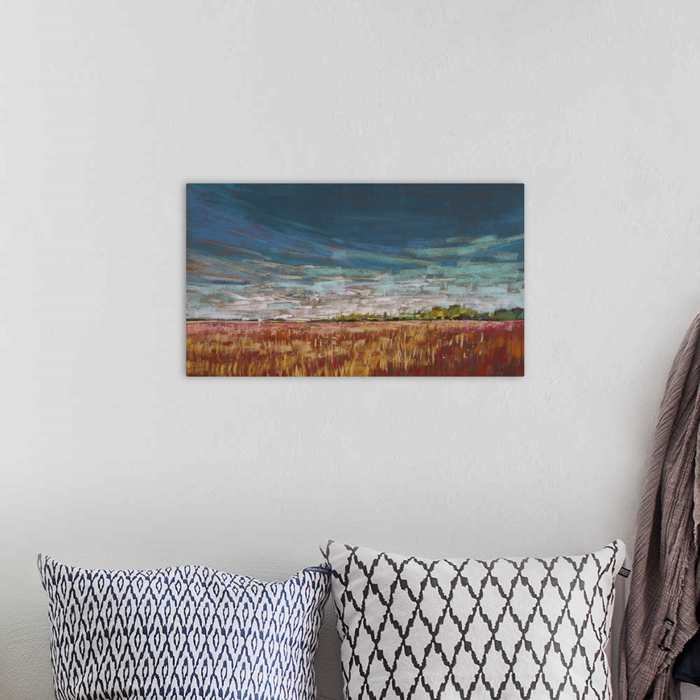 A bohemian room featuring Late Afternoon Light IV is a pastel painting on sanded paper
