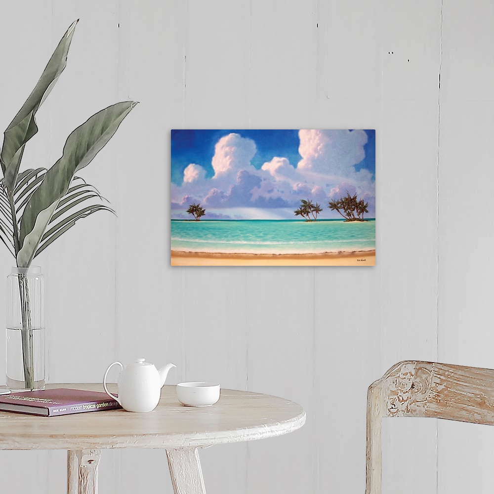 A farmhouse room featuring Escape from everything with this painting of a tropical paradise of endless crystal blue waters a...