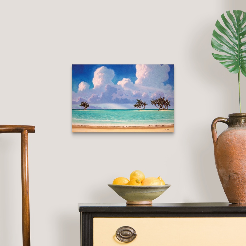 A traditional room featuring Escape from everything with this painting of a tropical paradise of endless crystal blue waters a...