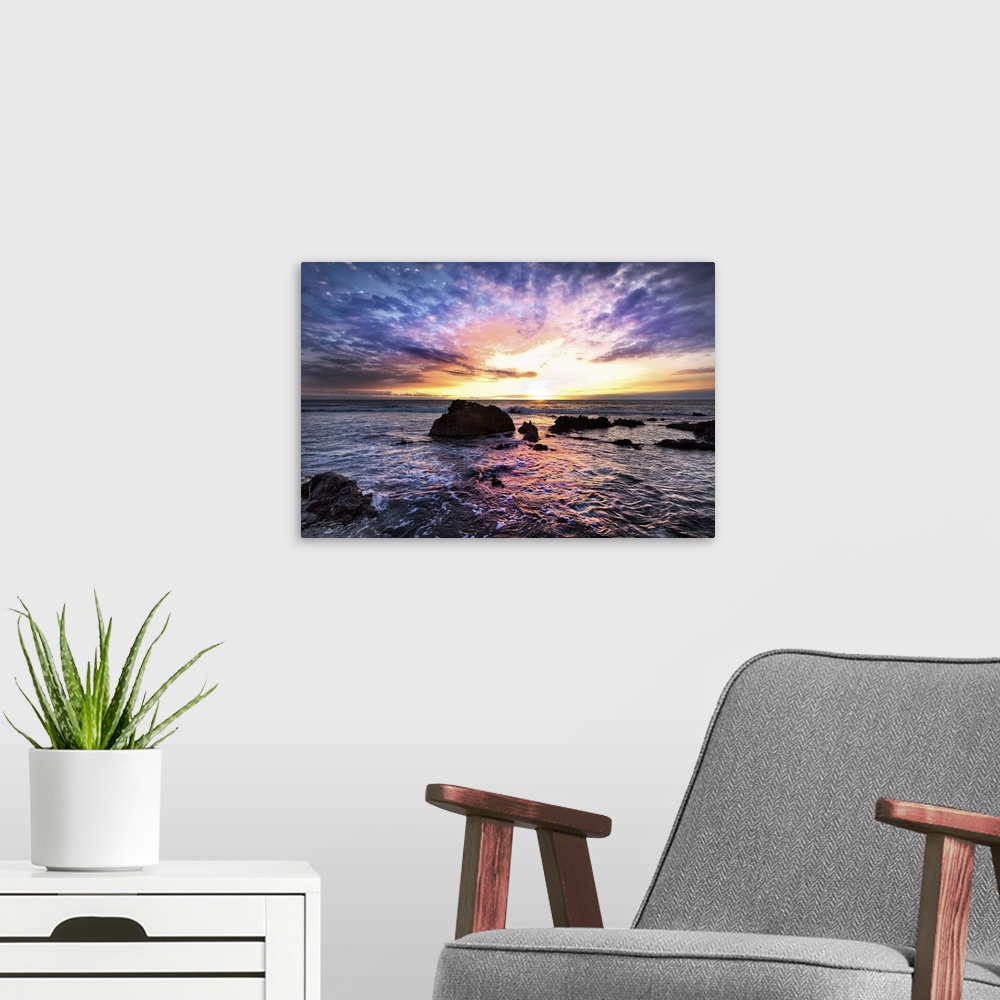A modern room featuring Magenta Blazing Beach Sunset