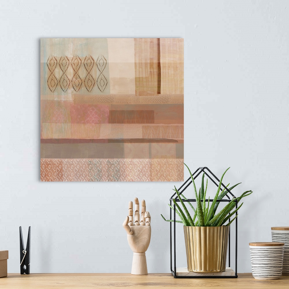 A bohemian room featuring Terracotta and blush textured abstract painting