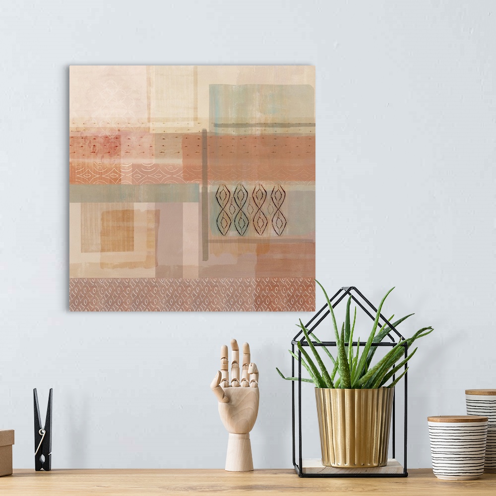 A bohemian room featuring Terracotta and blush textured abstract painting