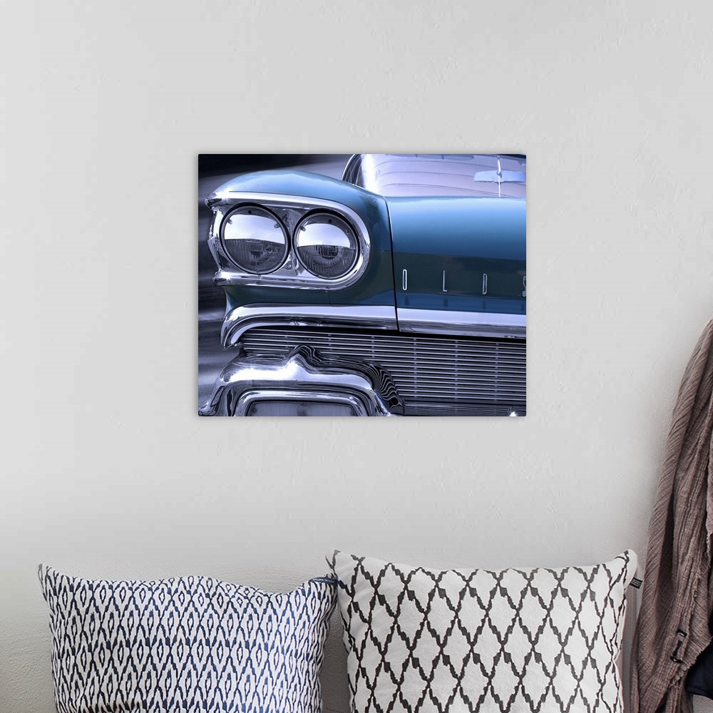 A bohemian room featuring Artistic photograph of a vintage car.