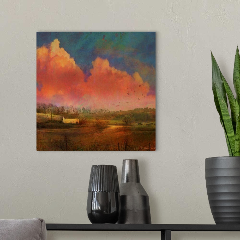A modern room featuring Pastoral Sunset