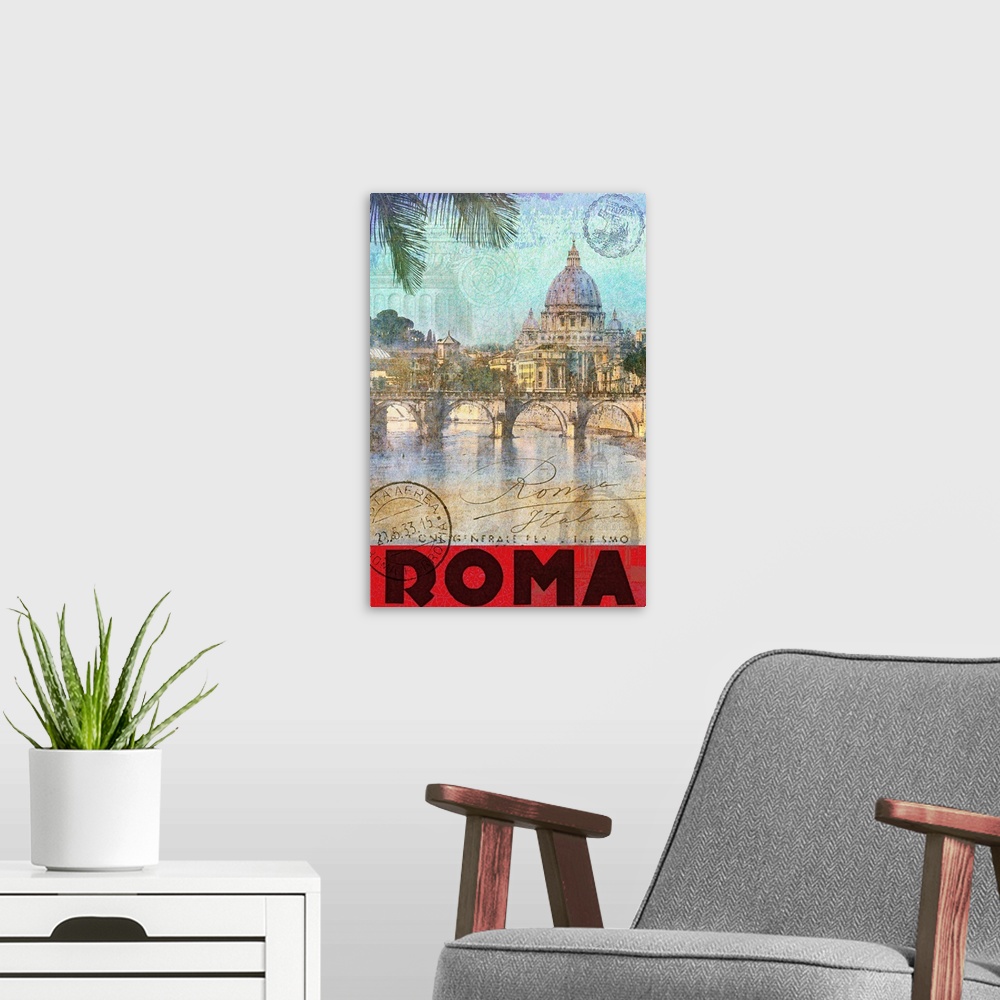 A modern room featuring Roma Poster