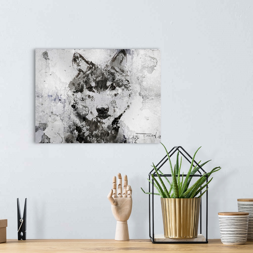 A bohemian room featuring Rustic Wolf Portrait 3