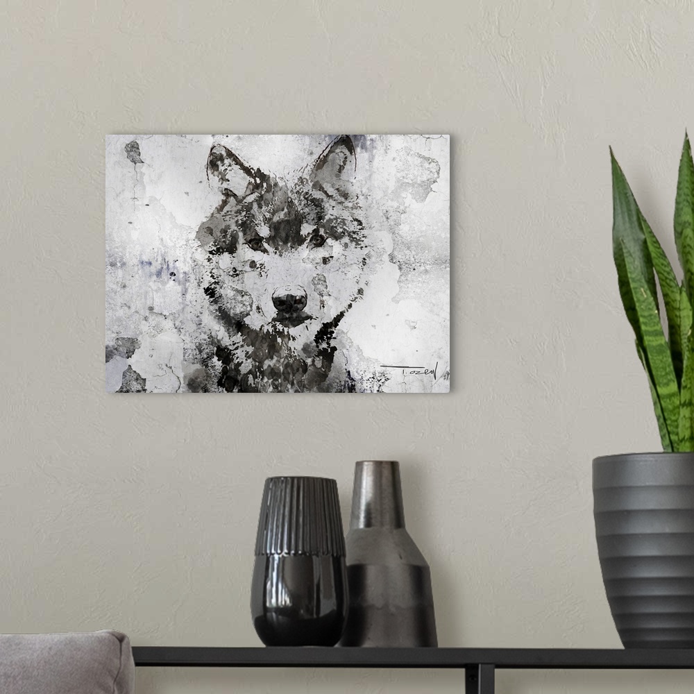 A modern room featuring Rustic Wolf Portrait 3