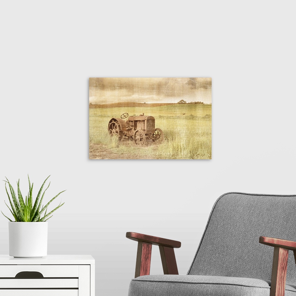 A modern room featuring Rusty Tractor Distressed