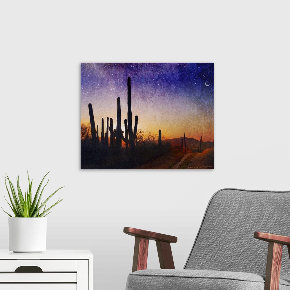 A modern room featuring Saguaro Sunset Blue