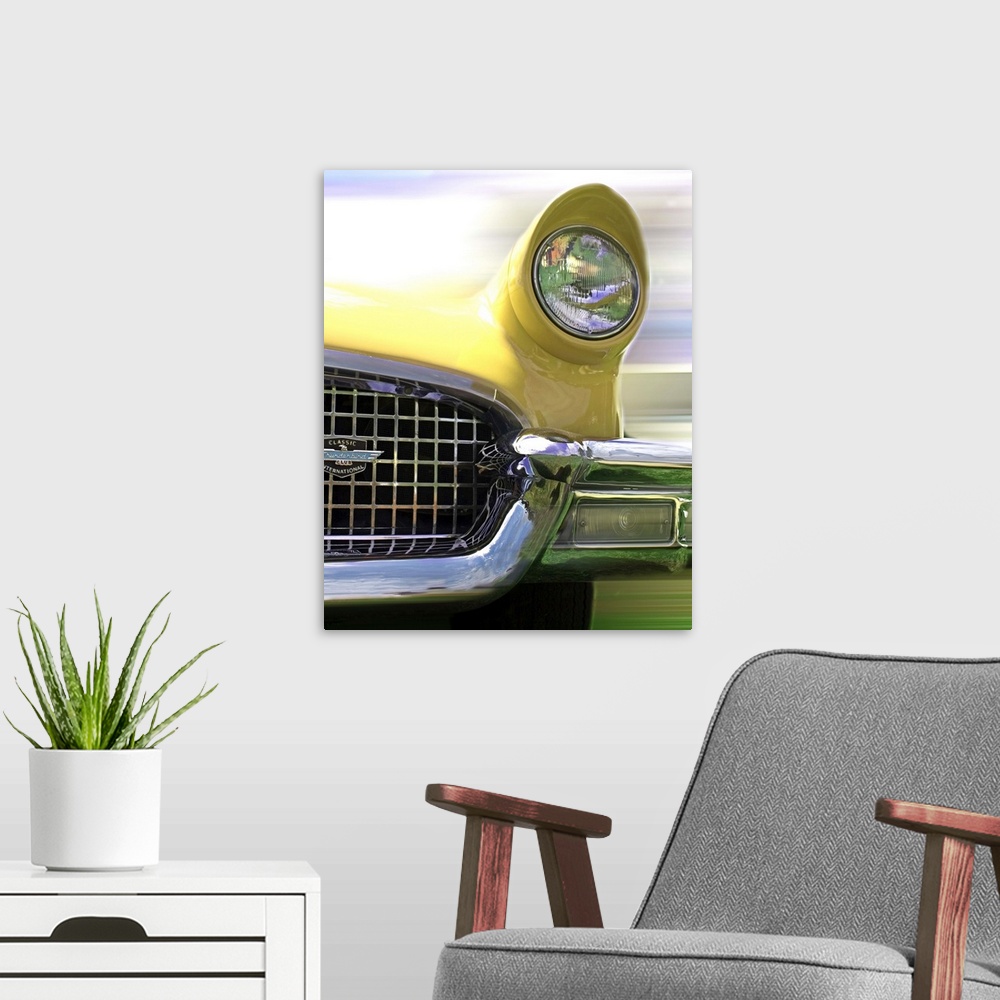 A modern room featuring Artistic photograph of a vintage car.