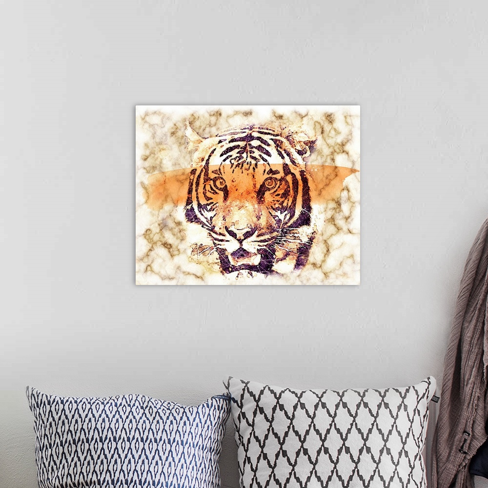 A bohemian room featuring A dream of a thick forest of Thailand and in it a tiger spirit bringing magic to the world, Souch...