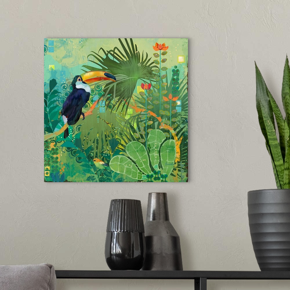 A modern room featuring Toucans And Flowers