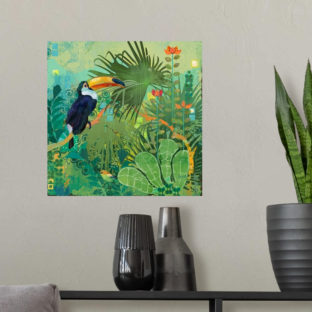 A modern room featuring Toucans And Flowers