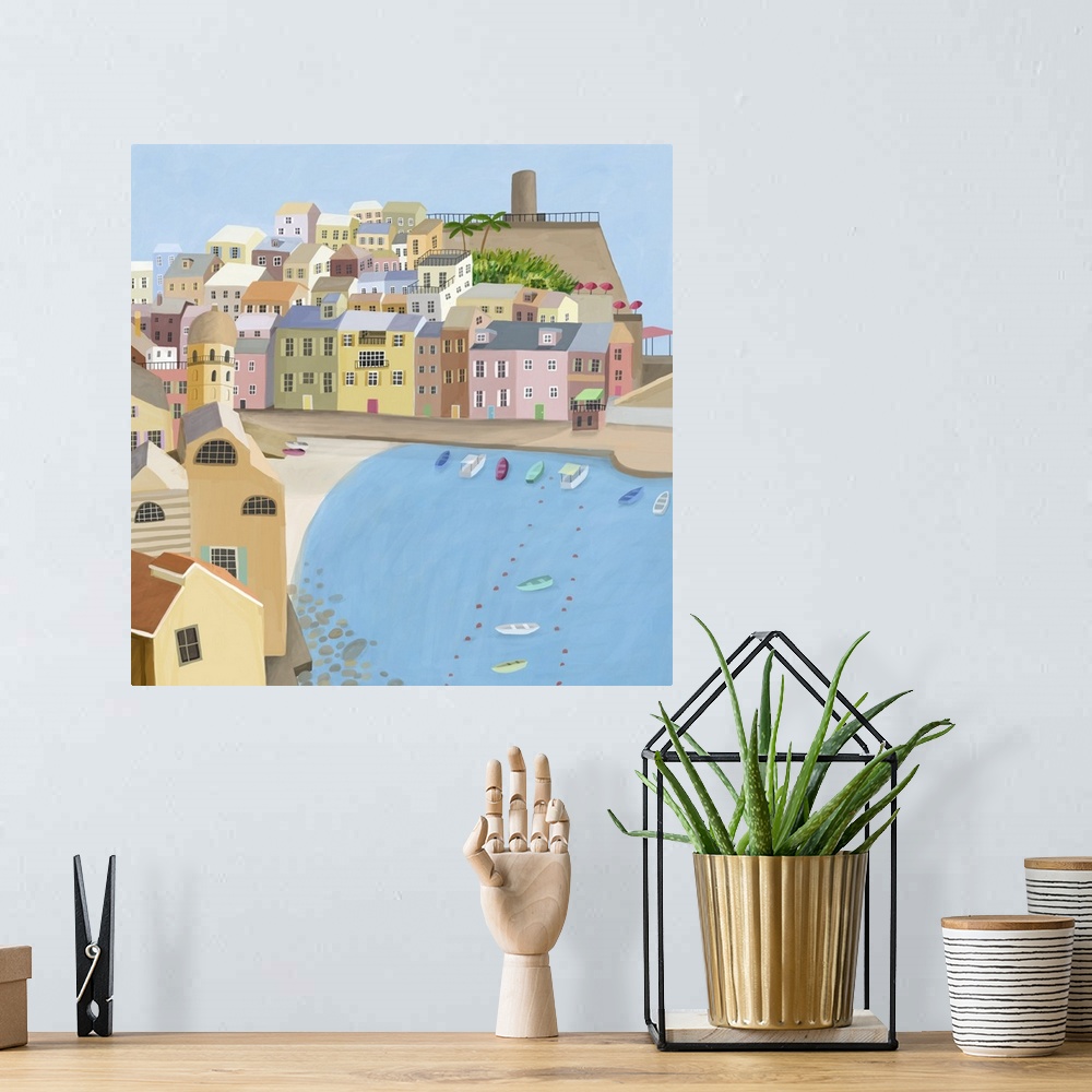 A bohemian room featuring Vernazza Italy, italian fishing village in La Spezia.